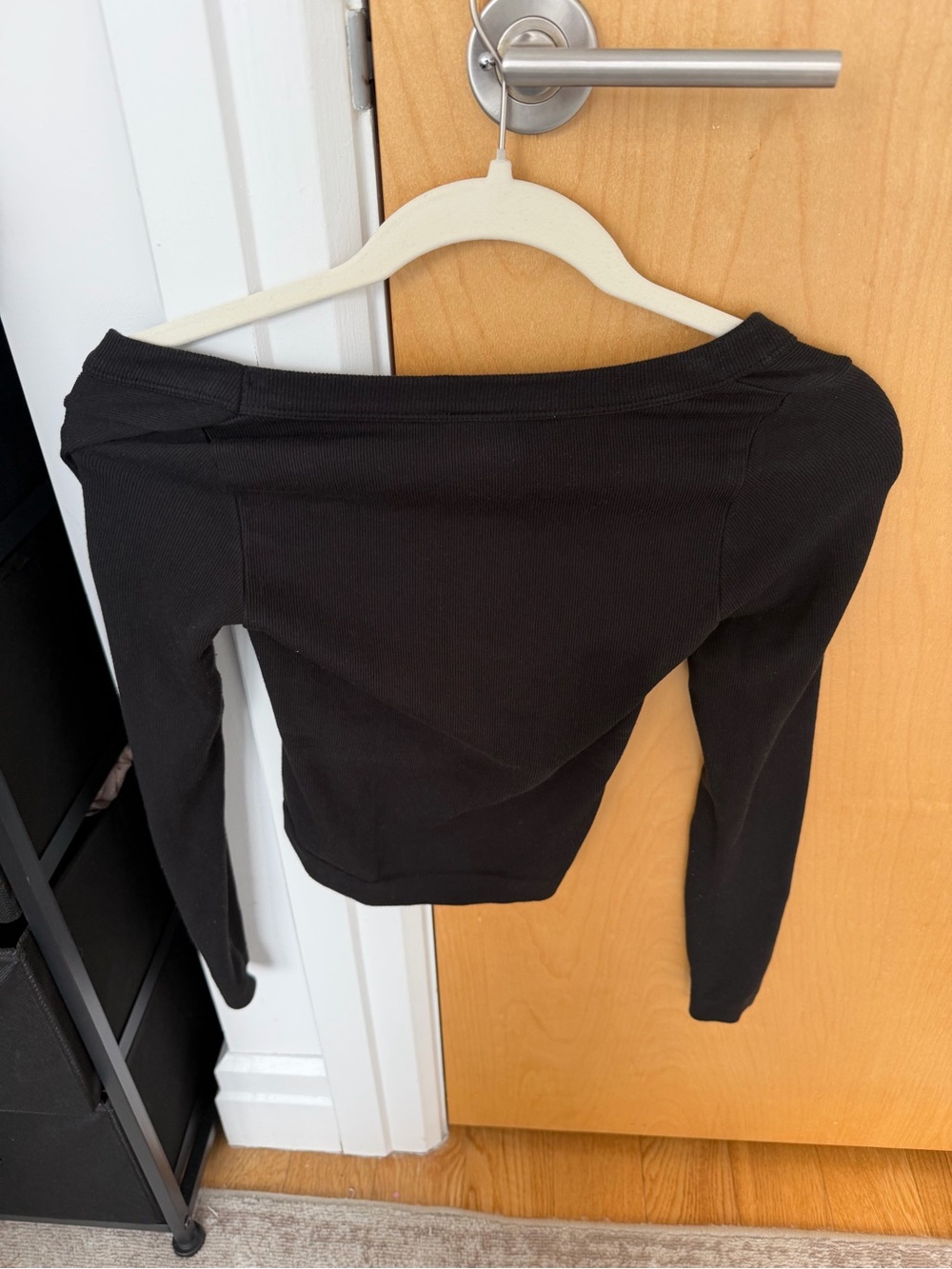 Girls Black Off-Shoulder Ribbed Top